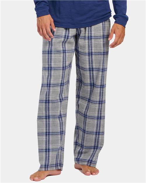 Boxercraft BM6624 Men's Harley Flannel Pants - Oxford Heather/ Navy Kingston - model front