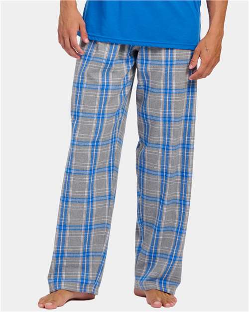 Boxercraft BM6624 Men's Harley Flannel Pants - Oxford Heather/ Royal Kingston - model front