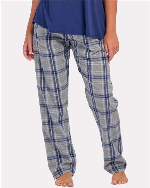 Boxercraft BW6620 Women's Haley Flannel Pants - Oxford Heather/ Navy Kingston - model front
