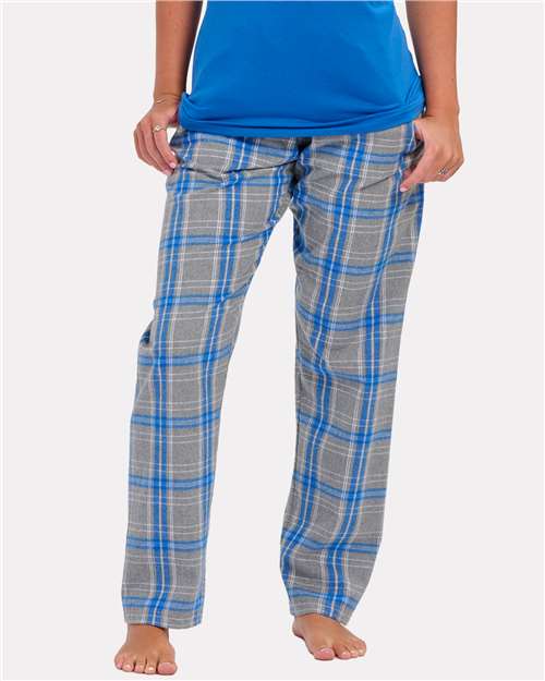 Boxercraft BW6620 Women's Haley Flannel Pants - Oxford Heather/ Royal Kingston - model front