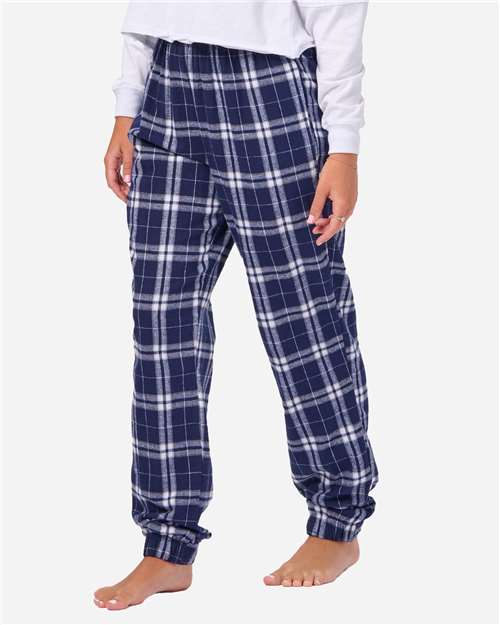 Boxercraft BM6625 Unisex Flannel Joggers - Navy/ Silver Plaid - model front