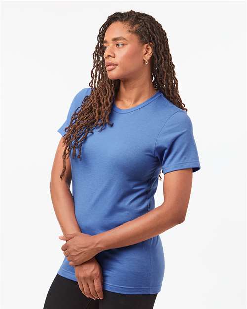 Tultex 602CVC Unisex Combed CVC T-Shirt - Heather Columbia Blue - model side