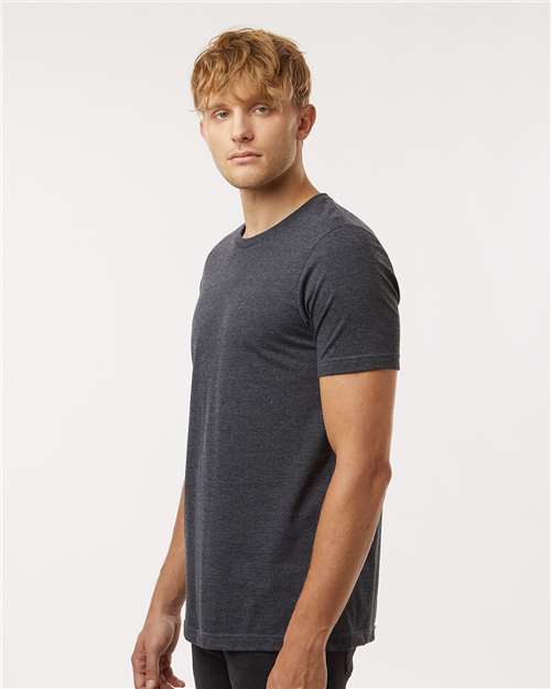 Tultex 602CVC Unisex Combed CVC T-Shirt - Heather Dark Grey - model side