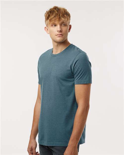 Tultex 602CVC Unisex Combed CVC T-Shirt - Heather Deep Teal - model side