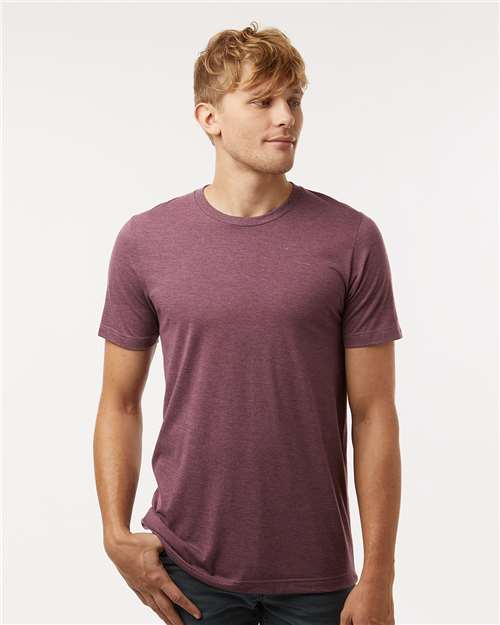 Tultex 602CVC Unisex Combed CVC T-Shirt - Heather Maroon - model front
