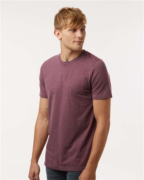 Tultex 602CVC Unisex Combed CVC T-Shirt - Heather Maroon - model side