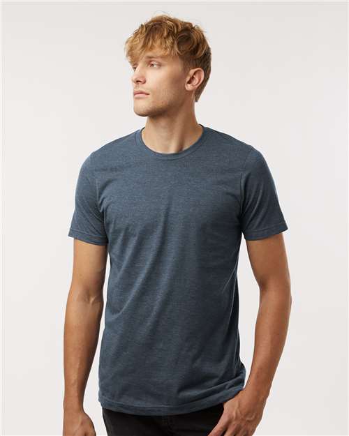 Tultex 602CVC Unisex Combed CVC T-Shirt - Heather Navy Blue - model front