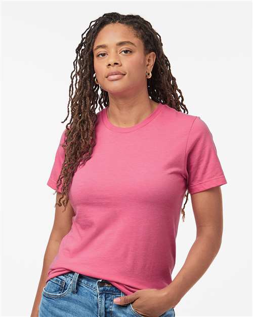 Tultex 602CVC Unisex Combed CVC T-Shirt - Heather Charity Pink - model front