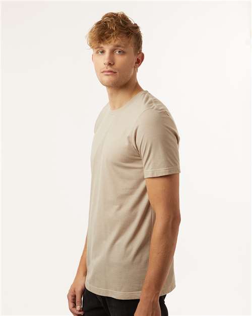 Tultex 602CVC Unisex Combed CVC T-Shirt - Heather Tan - model side