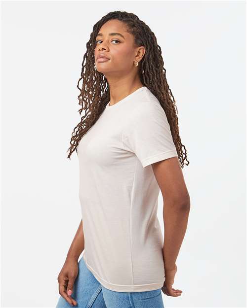 Tultex 602CVC Unisex Combed CVC T-Shirt - Heather Vintage Natural - model side