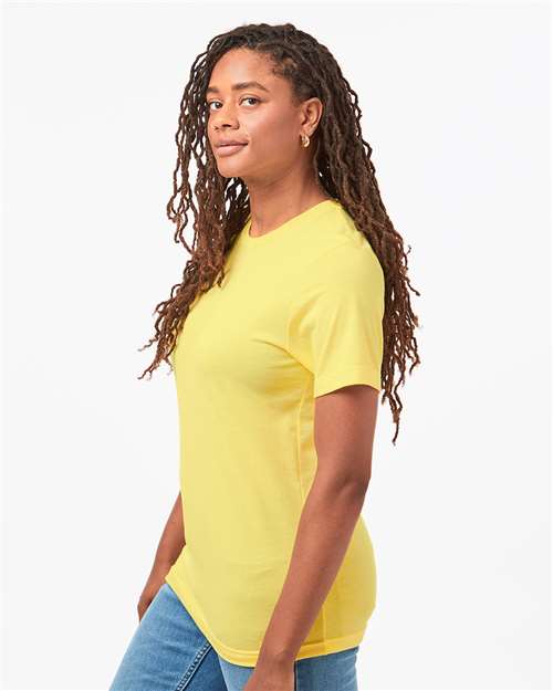 Tultex 602CVC Unisex Combed CVC T-Shirt - Heather Yellow - model side