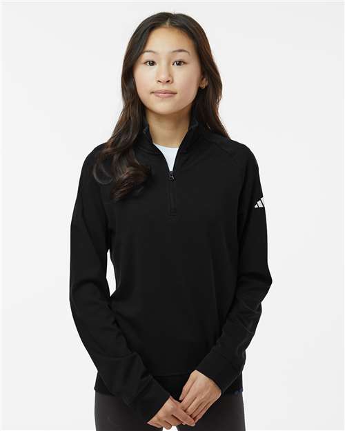Adidas A4001 Youth Performance Quarter-Zip Pullover - Black - model front