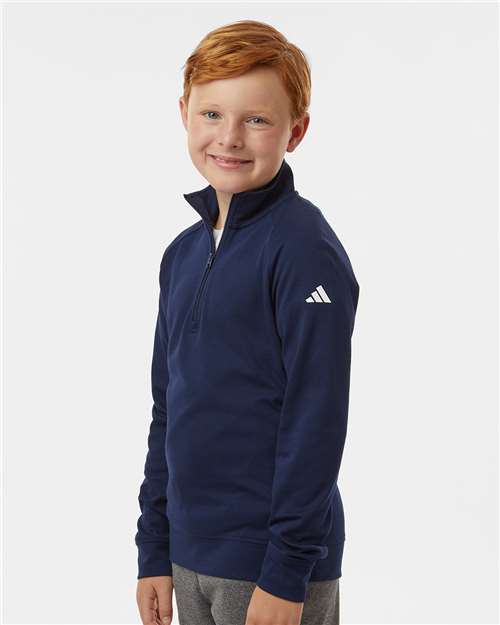 Adidas A4001 Youth Performance Quarter-Zip Pullover - Collegiate Navy - model side