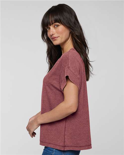 LAT 3502 Women's Vintage Wash Tee - Washed Rouge - model side