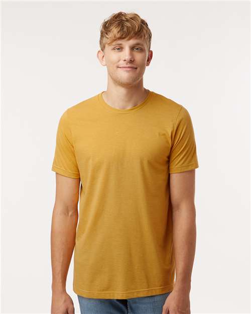 Tultex 602CVC Unisex Combed CVC T-Shirt - Heather Mustard - model front