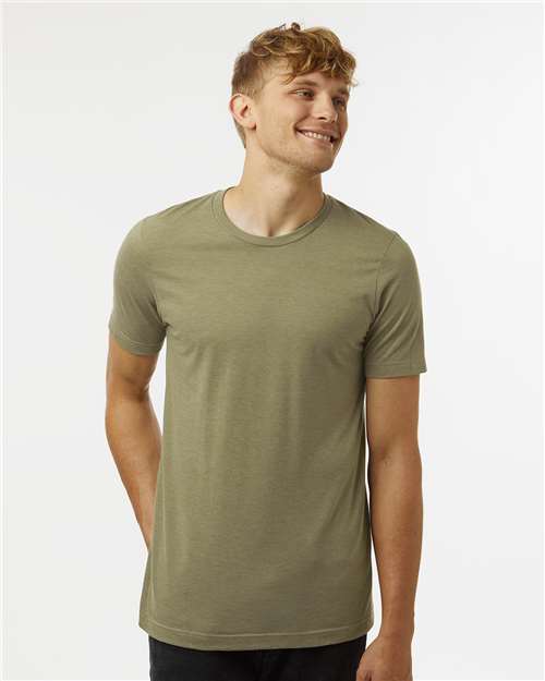 Tultex 602CVC Unisex Combed CVC T-Shirt - Heather Olive Green - model front