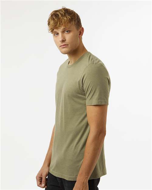 Tultex 602CVC Unisex Combed CVC T-Shirt - Heather Olive Green - model side