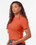 Tultex 602CVC Unisex Combed CVC T-Shirt - Heather Orange - model side