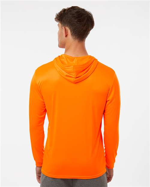 Paragon 220 Unisex Bahama Performance Hooded Long Sleeve T-Shirt - Neon Orange - model back