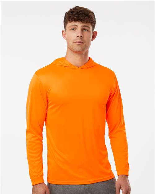 Paragon 220 Unisex Bahama Performance Hooded Long Sleeve T-Shirt - Neon Orange - model front