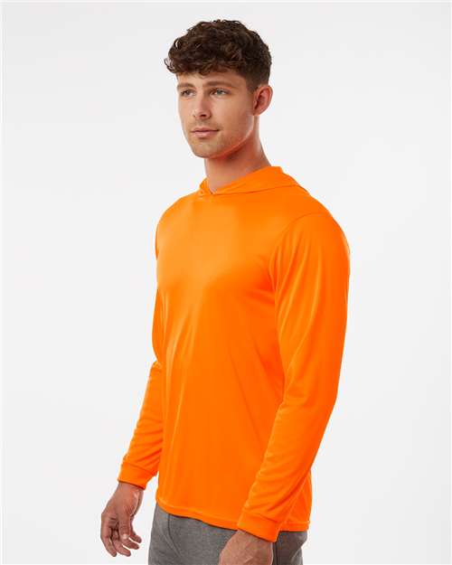 Paragon 220 Unisex Bahama Performance Hooded Long Sleeve T-Shirt - Neon Orange - model side