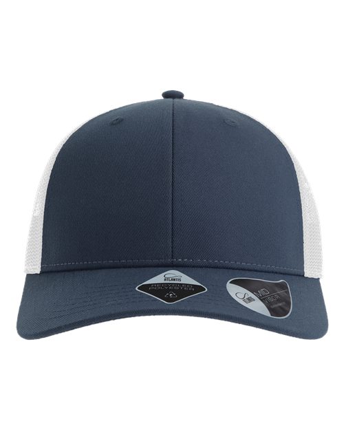 Atlantis Headwear BRYCE Sustainable Trucker Cap - Navy/ White - front