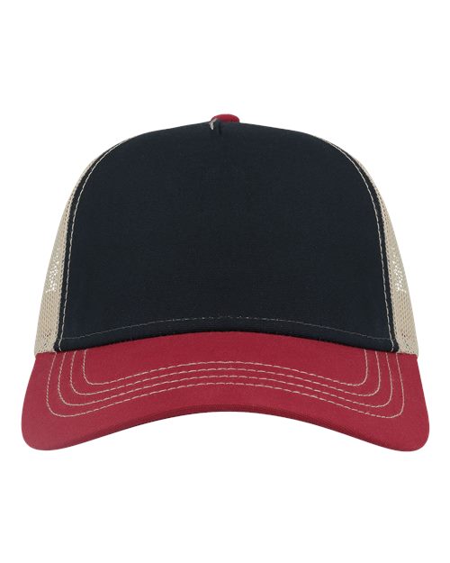 Atlantis Headwear RAPPER Sustainable Canvas Cap - Navy/ Burgundy/ Khaki - front