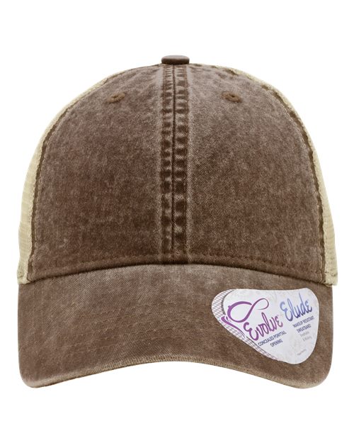 Infinity Her TESS Women's Washed Mesh-Back Cap - Chocolate/ Fawn/ Khaki - front