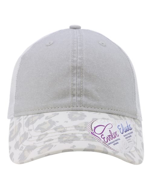 Infinity Her JANET Women's Printed Bill with Mesh Back Cap - Grey/ Snow Leopard/ White - front