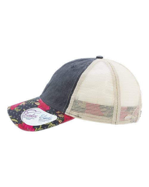 Infinity Her JANET Women's Printed Bill with Mesh Back Cap - Black/ Floral/ Khaki - side