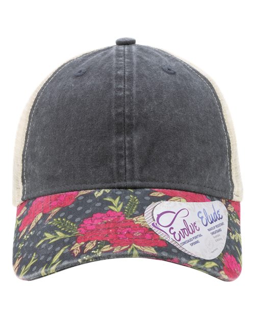 Infinity Her JANET Women's Printed Bill with Mesh Back Cap - Black/ Floral/ Khaki - front