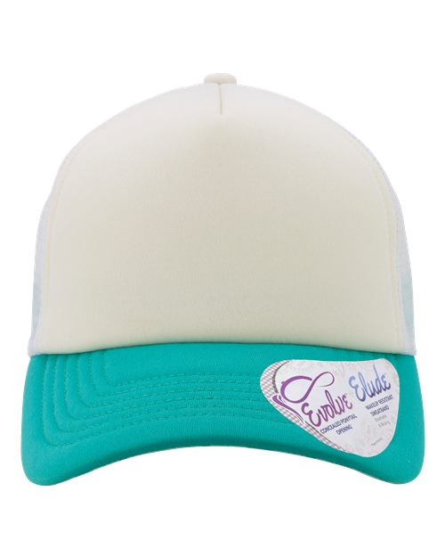 Infinity Her ROSIE Women's Foam Trucker Cap - Ivory/ Jade/ White/ Swirl - front