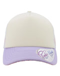 Infinity Her ROSIE Women's Foam Trucker Cap - Ivory/ Lavender/ White/ Smiley - front