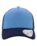 Infinity Her ROSIE Women's Foam Trucker Cap - Light Blue/ Navy/ Navy/ Graffiti - front