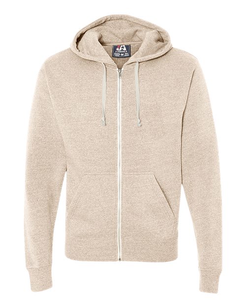 J. America 8872 Men's Triblend Full-Zip Hooded Sweatshirt - Oatmeal Triblend - front