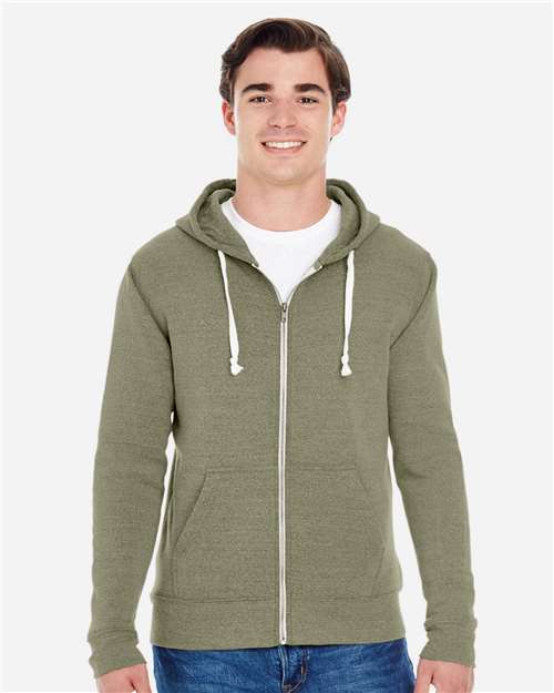 J. America 8872 Men's Triblend Full-Zip Hooded Sweatshirt - Olive Triblend - model front