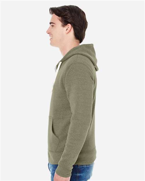 J. America 8872 Men's Triblend Full-Zip Hooded Sweatshirt - Olive Triblend - model side