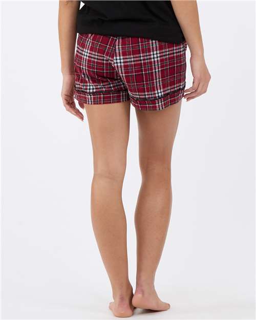 Boxercraft BW6501 Women's Flannel Shorts - Garnet/ Black Plaid - model back
