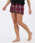 Boxercraft BW6501 Women's Flannel Shorts - Garnet/ Black Plaid - model side
