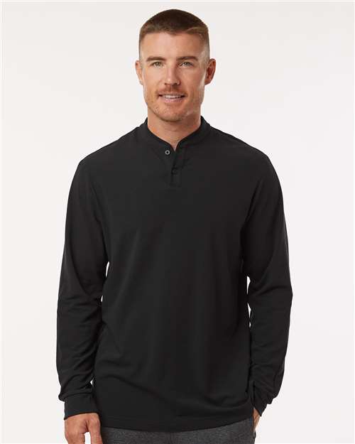 Adidas A597 Men's Henley Long Sleeve T-Shirt - Black - model front