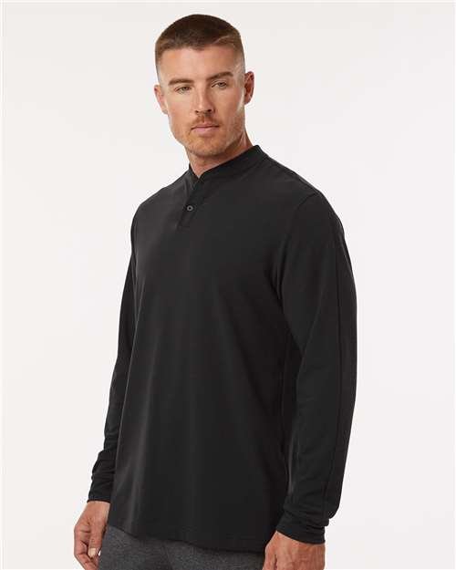Adidas A597 Men's Henley Long Sleeve T-Shirt - Black - model side