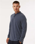 Adidas A597 Men's Henley Long Sleeve T-Shirt - Collegiate Navy Melange - model side