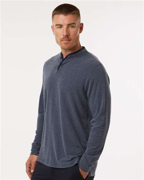 Adidas A597 Men's Henley Long Sleeve T-Shirt - Collegiate Navy Melange - model side