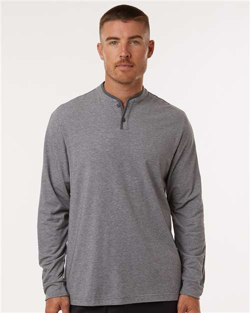 Adidas A597 Men's Henley Long Sleeve T-Shirt - Grey Five Melange - model front