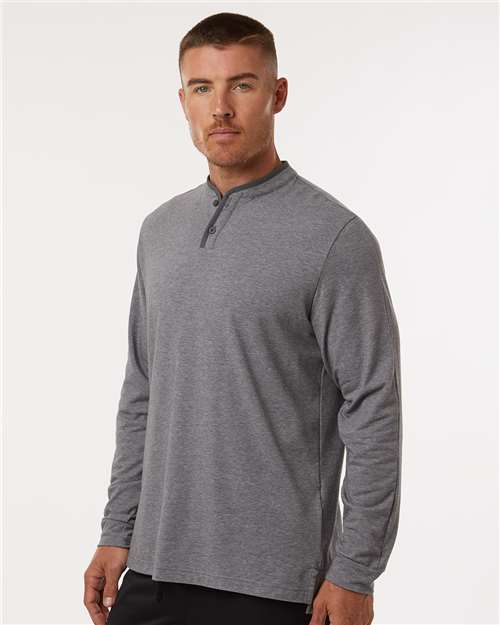 Adidas A597 Men's Henley Long Sleeve T-Shirt - Grey Five Melange - model side