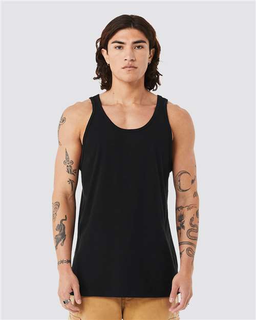 BELLA + CANVAS 3484 Unisex Triblend Tank - Solid Black Triblend - model front