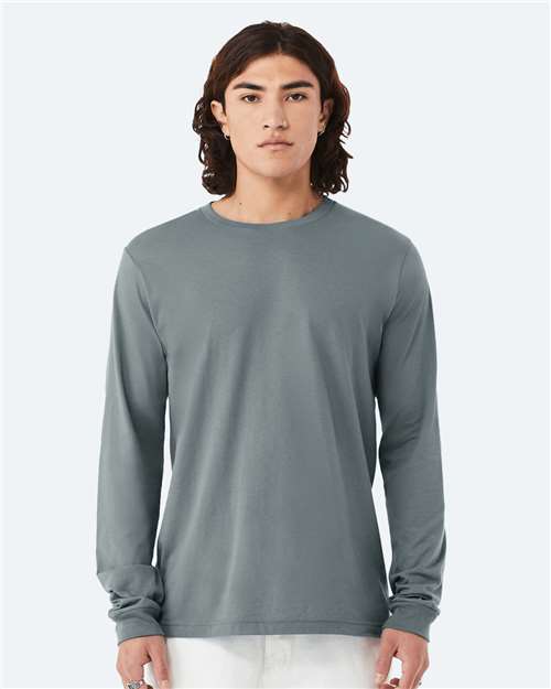 Bella+Canvas 3501 Unisex Jersey Long Sleeve Tee - Blue Storm - model front