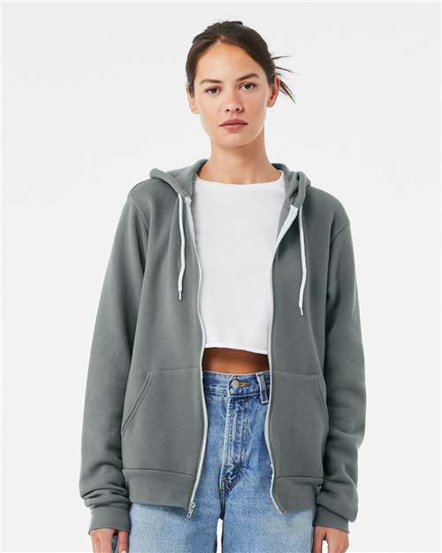 Bella + Canvas 3739 Sponge Fleece Full-Zip Hoodie Sweatshirt - Blue Storm - model front