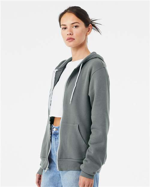 Bella + Canvas 3739 Sponge Fleece Full-Zip Hoodie Sweatshirt - Blue Storm - model side