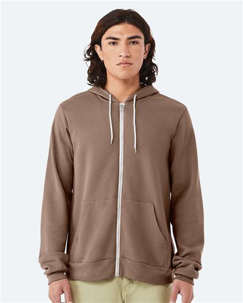 Bella + Canvas BC3739 Sponge Fleece Full-Zip Hoodie Sweatshirt - Vintage Brown - model front